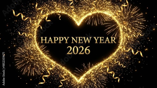 Golden heart sparkle celebration for new year 2026