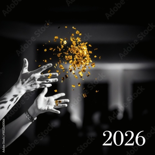 2026 Black White Photo Hands Throwing Confetti Selective Colorization