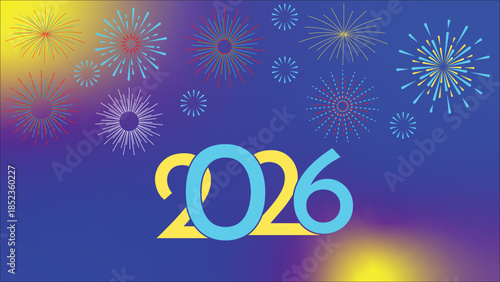 A vibrant display of fireworks illuminates the new year of 2026 with colorful bursts