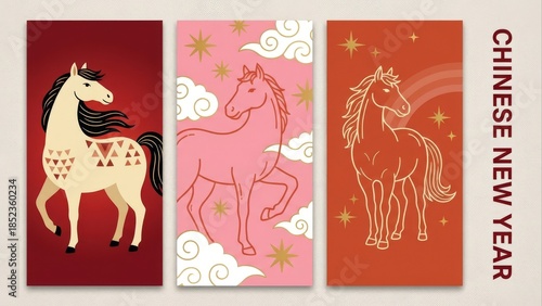 Horse illustrations celebrate lunar new year festive design elements