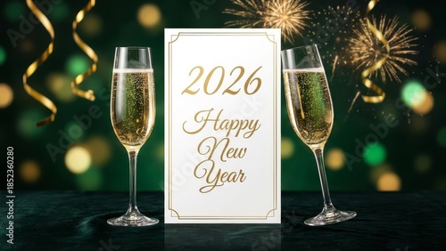 New year celebration with champagne and festive lights