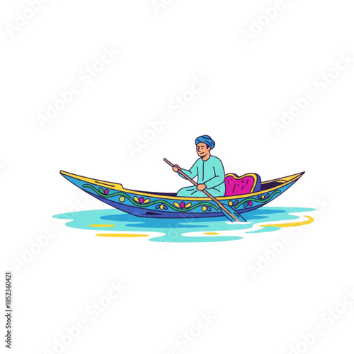 Shikara on Dal Lake White Background