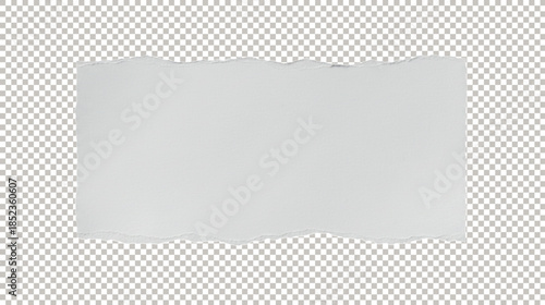 Rectangular horizontal white paper strip with jagged torn edges and realistic shadow isolated on a transparent background.