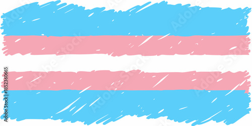 A hand drawn illustration of the transgender pride flag with light blue and pink