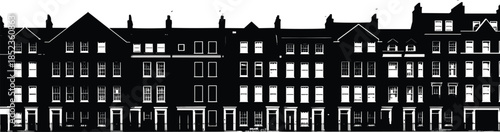 Collection of Residential House Vector Illustrations Featuring Black Silhouettes and Detailed Architectural Line Art Designs Isolated on a White Background (21 words)
