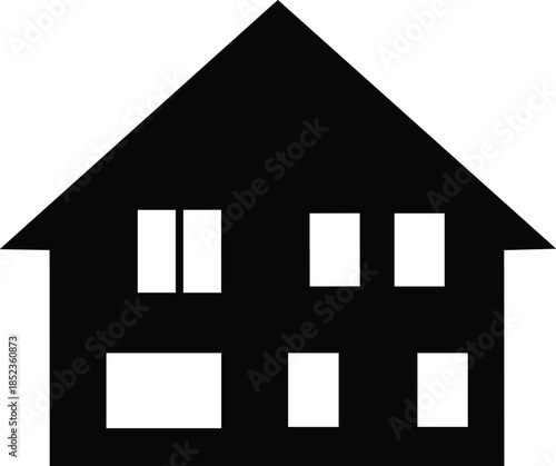 Collection of Residential House Vector Illustrations Featuring Black Silhouettes and Detailed Architectural Line Art Designs Isolated on a White Background (21 words)