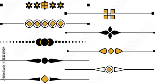 Modern geometric divider lines with gold accents minimalist decorative separators isolated on white