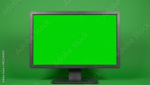 Computer monitor display screen with green background for chroma keying