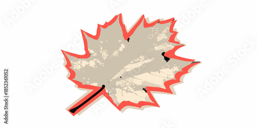 A simple illustration of a maple leaf with a red outline and stem