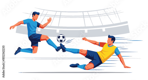 Soccer Match Action with Two Players Competing