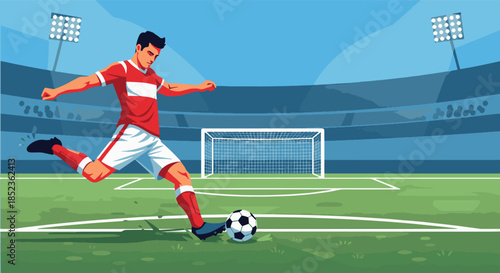 Soccer Player Kicking Ball in Stadium