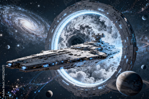 Spaceship in Space with Black Hole Portal