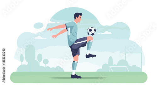 Soccer Player Controlling Ball on Field