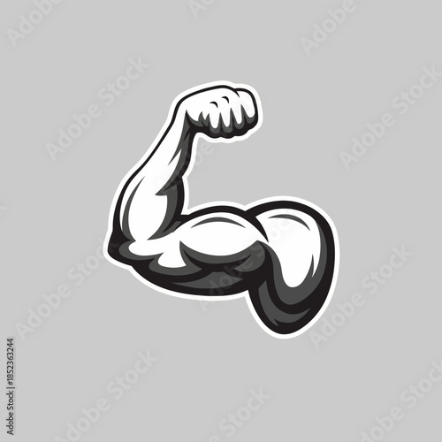 Detailed vector illustration showcases a prominent biceps muscle emphasizing anatomical structure and physical strength high quality