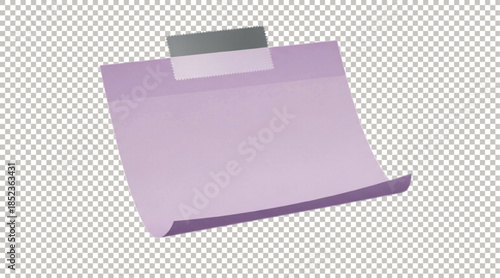 Realistic lavender purple sticky note mockup with a piece of adhesive tape and shadow isolated on a transparent background.