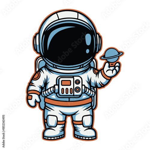 cute  astronaut plays with planet 
