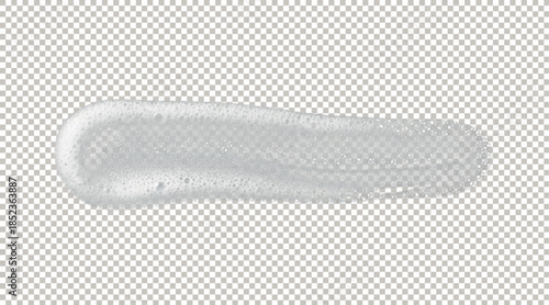 Macro view of a clear transparent cosmetic gel smear or serum texture swatch isolated on a transparent background.