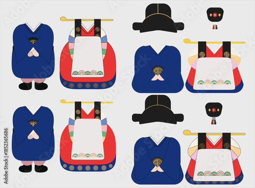 얼굴 합성이 가능한 한국 전통 의상 한복 신랑과 신부