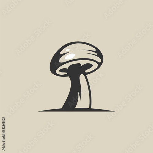 A stylized, minimalist illustration of a mushroom with a thick stem and a wide cap.