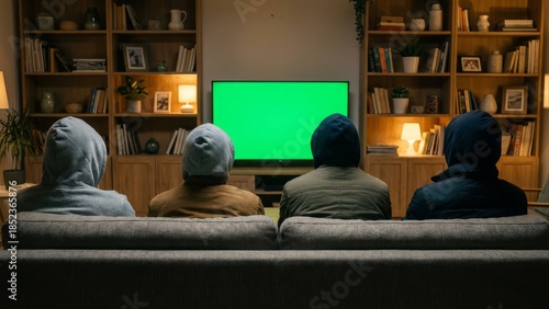 People watching television green screen evening relaxation