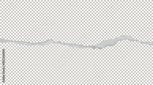 Long horizontal strip of white paper with a jagged torn edge and shadow isolated on a transparent background.