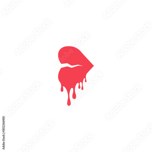A stylized red broken heart with dripping liquid, symbolizing heartbreak and sadness.