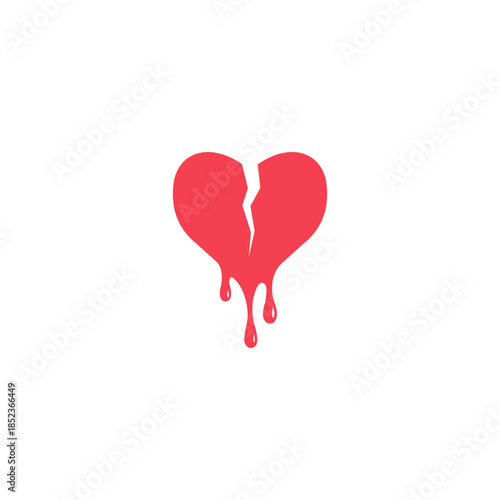 A stylized illustration of a broken red heart with dripping liquid, symbolizing heartbreak and sadness.