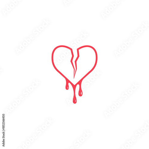 A stylized red broken heart with dripping blood, symbolizing pain and heartbreak.