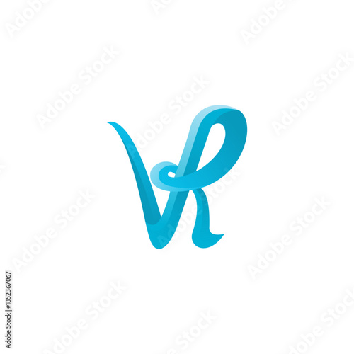 A stylized blue ribbon forms the letters 'VR' in a fluid, calligraphic design against a white background.