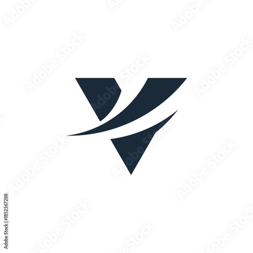 A minimalist dark blue letter V logo with abstract swooshes, representing speed and dynamism.
