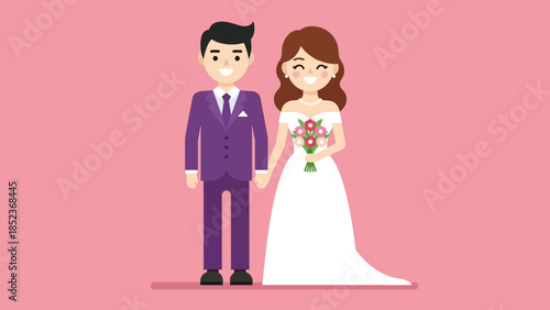 Happy Bride and Groom in Wedding Attire, Celebrating Their Special Day with Love and Joy