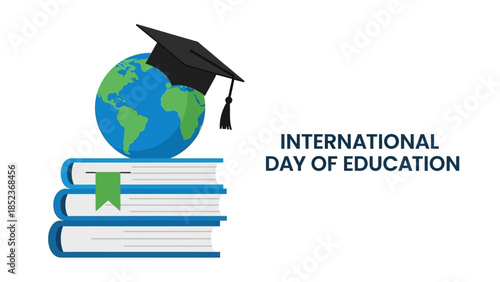 Celebrating International Day of Education with Books and a Graduation Cap symbolizing Global Learning and Knowledge Acquisition