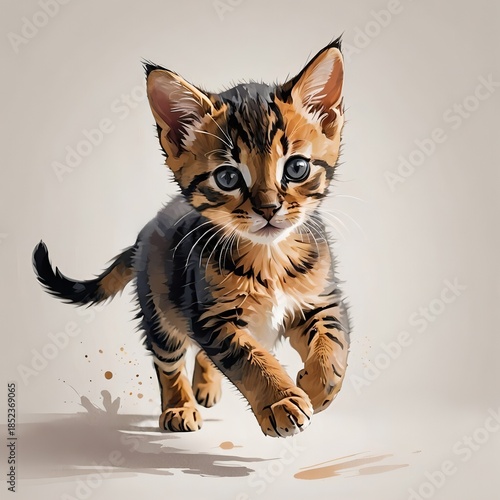 アビシニアンの子猫が走る躍動感があるイラスト
