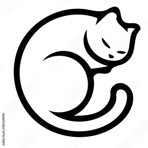 Sleeping cat curled up in a ball with eyes closed tight