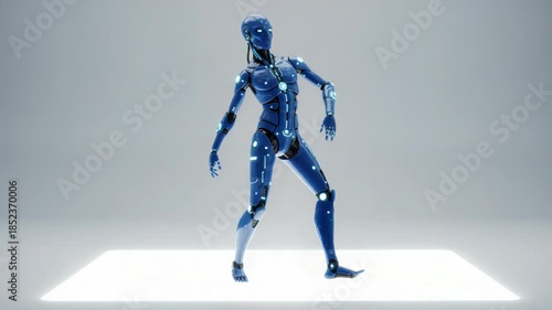 Futuristic Blue Robot Performing a Series of Fluid Dance Moves and Poses
