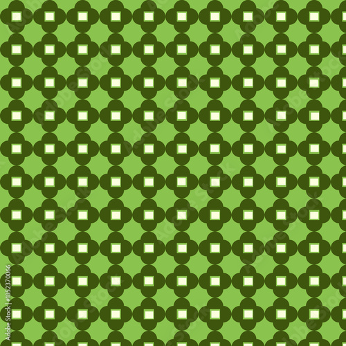 Green Seamless Geometric Pattern with Retro Floral Tile Design Background