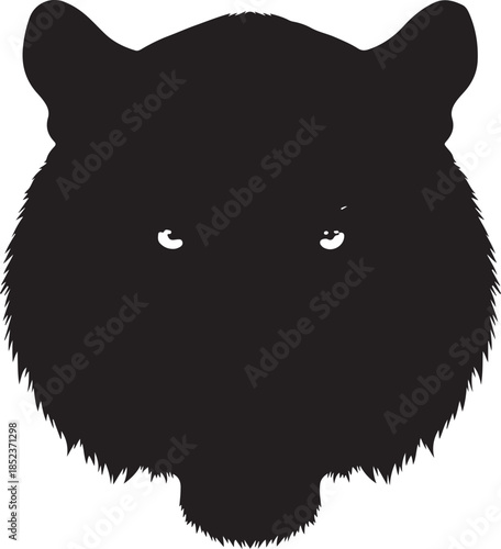 Black silhouette of a bear face with sharp fur edges white background animal