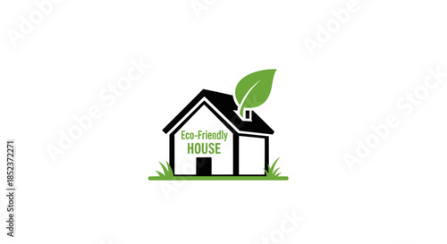 Eco-Friendly House Logo with Green Leaf Symbolizing Sustainability.
