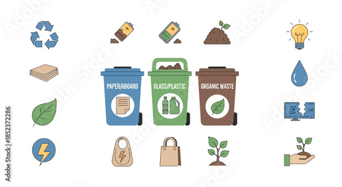 Eco-Friendly Icons - Recycling, Renewable Energy, and Sustainable Living.