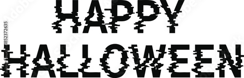 Happy Halloween text with digital glitch distortion effect vector illustration.