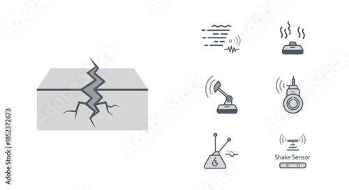 Earthquake and Seismic Activity Detection Icons Set.
