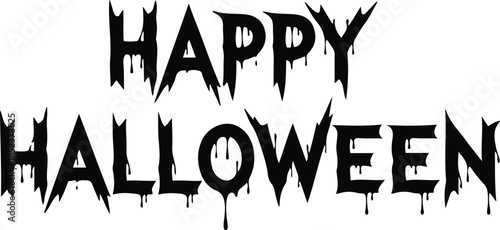 Vector illustration of "Happy Halloween" text featuring a spooky, dripping font style resembling liquid or blood.