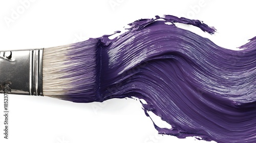 Brushstroke of Color: A close-up view captures the artistic essence, showcasing a paint brush gracefully laying down a vibrant stroke of rich purple paint, ready for artistic expression.