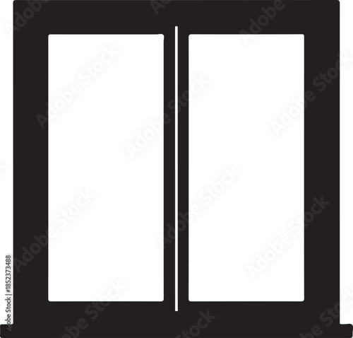 Two white rectangular panels with a thin black vertical line in the middle on a black background
