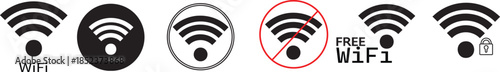 WiFi Signal Icons Set – Wireless Internet, Free, Locked, No Connection Symbols Vector