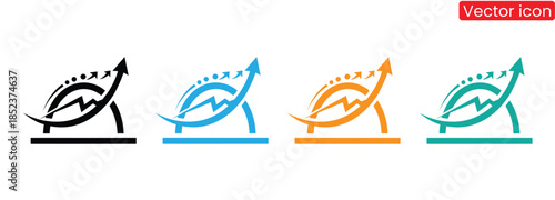 Colorful vector icons of business growth and success,Minimalist growing graph icon showing an upward bar chart with an arrow. Perfect symbol for business growth, success, finance, statistics,