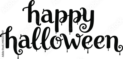 Happy Halloween hand-drawn lettering with spooky dripping effect vector illustration.