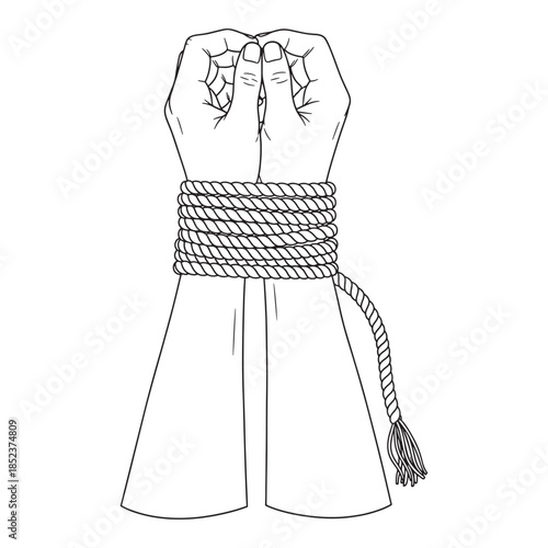 Symbolic Vector Illustration Human Hands Bound by Rope, Signifying Constraint and Social Justice Issues