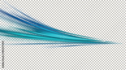 Dynamic Blue Abstract Motion Speed Lines and Glowing Light Trails Effect Isolated on Transparent Background for Creative Graphic Design Overlay.