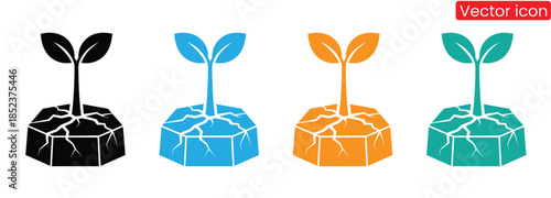 Vibrant plant growth icons in four colors on white background,Potted plant growth. Simple icon of a potted plant, symbolizing growth, progress, and new beginnings.